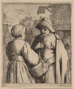 Hombre y mujer conversando delante de una posada de Adriaen van Ostade