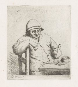 Hombre con pipa en la mesa de Adriaen van Ostade