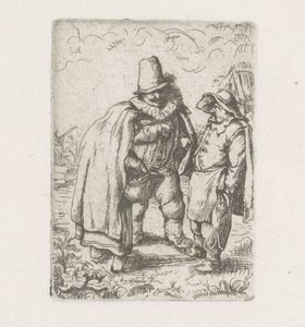 Hombre con cuello plisado con una pareja campesina de Adriaen van Ostade
