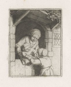 Madre con dos hijos en un portal de Adriaen van Ostade