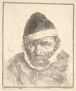 Anciano con cuello blanco y sombrero puntiagudo de Adriaen van Ostade
