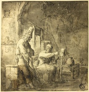 Vieja pareja de campesinos en la cabaña de Adriaen van Ostade
