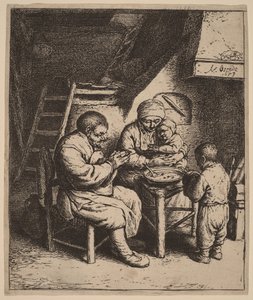 Familia campesina rezando antes de la comida de Adriaen van Ostade