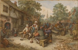 Fiesta campesina en una calle de la ciudad de Adriaen van Ostade