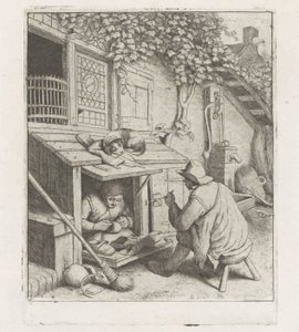Zapatero en un taller frente a su casa de Adriaen van Ostade
