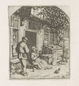 Solterona en el umbral de una casa de Adriaen van Ostade