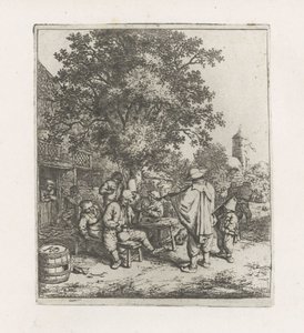Dos músicos con una compañía de bebidas. de Adriaen van Ostade