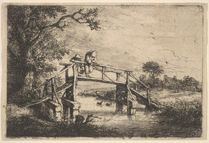 Dos pescadores en un puente, 1647 de Adriaen van Ostade