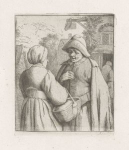 mujer y hombre hablando de Adriaen van Ostade