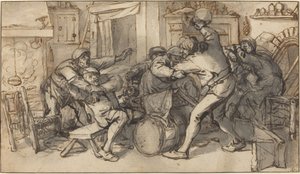 Campesinos peleando en una taberna