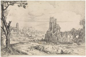 Paisaje con las ruinas de una abadía. de Adriaen van Stalbemt
