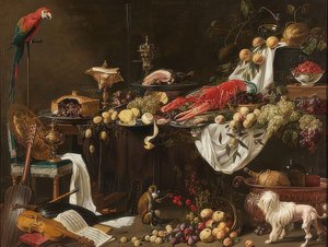 Naturaleza muerta de banquete de Adriaen van Utrecht