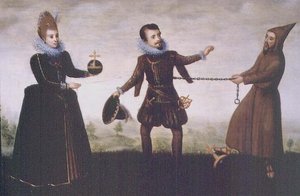 Sátira sobre el Archiduque Alberto el Piadoso renunciando a su Arzobispado de Toledo para casarse con la Infanta Isabel Clara Eugenia en 1598