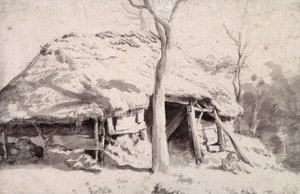 Un redil en el bosque (tiza y aguada) de Adriaen van de Velde
