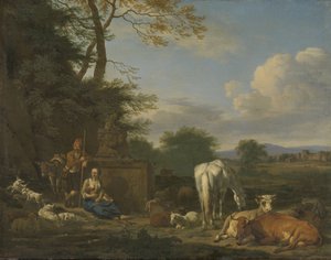 Paisaje arcádico con pastores y animales descansando, 1664 de Adriaen van de Velde