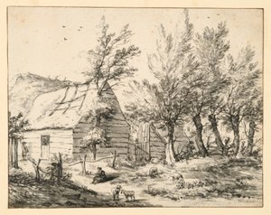 Granja detrás de una hilera de sauces desmochados de Adriaen van de Velde