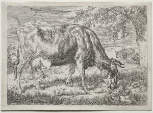 Vaca y dos ovejas al pie de un árbol de Adriaen van de Velde