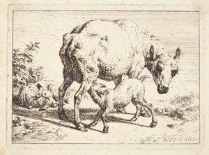 Oveja y dos corderos de Adriaen van de Velde