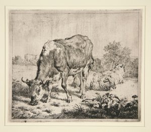 El pastel de carne y las tres ovejas de Adriaen van de Velde