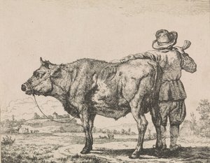 Hombre de pie con toro de Adriaen van de Velde