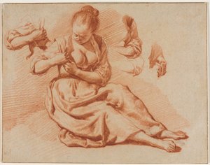 Mujer Sentada Buscando Pulgas, c. 1671 de Adriaen van de Velde