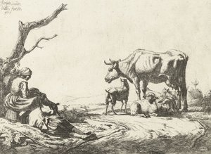 Pastor y pastora con ganado, 1653 de Adriaen van de Velde