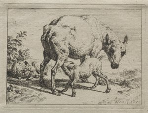 La oveja y dos corderos, 1670 de Adriaen van de Velde
