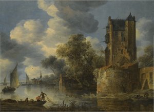 Paisaje fluvial con un bastión de Adriaen van der Cabel
