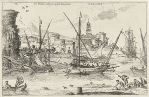 Puerto Vista al puerto en el sur Paisajes, serie dos (título de la serie) de Adriaen van der Kabel
