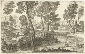 Paisaje con dos pescadores los dos pescadores Paisajes, serie tres (título de la serie) de Adriaen van der Kabel