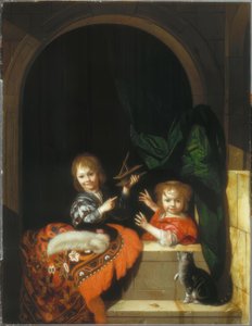 Dos niños con una ratonera de Adriaen van der Werff