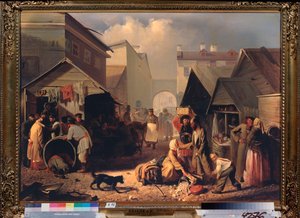 Buvette a San Petersburgo (Puesto de refrescos en San Petersburgo) - Pintura de Adrian Markovich Volkov (1827-1873), óleo sobre lienzo de Adrian Markovich Volkov