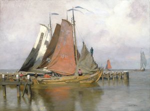 Barcos de pesca saliendo del puerto de Zuyderzee, 1899