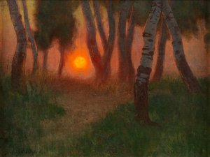 Atardecer en un paisaje boscoso de Adrian Scott Stokes