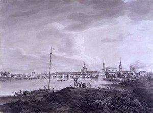 Vista de Dresde, c.1788 (tinta y lavado sobre grafito en papel) de Adrian Zingg
