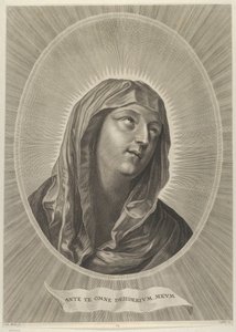La cabeza de la Virgen mirando hacia arriba a la derecha, en un marco ovalado, después de Reni