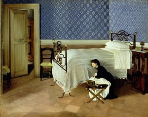 Interior con una figura (óleo sobre lienzo)