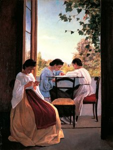 Las bordadoras de Adriano Cecioni (1836-1886), óleo sobre lienzo, 52x41 cm detalle de Adriano Cecioni