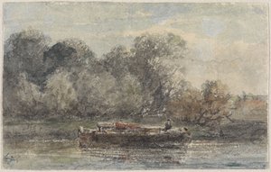 Barco con el mástil bajado en tierra de Adrianus Eversen