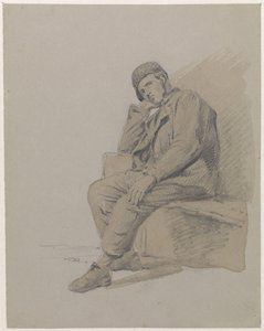 Estudio de la figura de un hombre sentado con gorra de Adrianus Eversen
