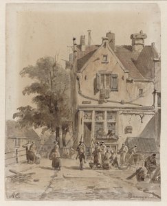 Vista de un puente sobre el Baangracht en Ámsterdam, con vendedores ambulantes de productos alimenticios
Baangracht (título en el objeto) de Adrianus Eversen