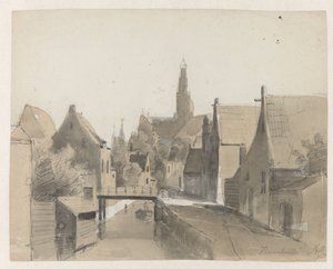 Vista de un canal en Haarlem, San Bavón al fondo
Haarlem (título en el objeto) de Adrianus Eversen