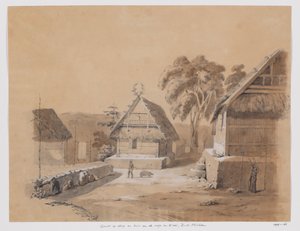 Vista del pueblo y la casa del rajá de Kisar, Molucas del Sur de Adrianus Johannes Bik
