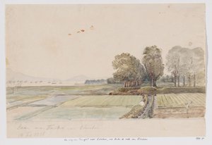 Paisaje con la carretera de Tangkil a Cirebon y vista de la rada (fondeadero) de Cirebon, Java Occidental