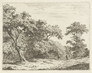Paisaje con árboles y un hombre en la carretera. de Adrianus Serné