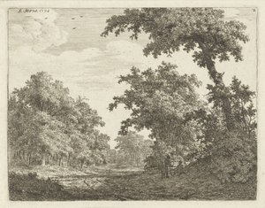 Viajeros descansando a lo largo de un camino en el bosque de Adrianus Serné