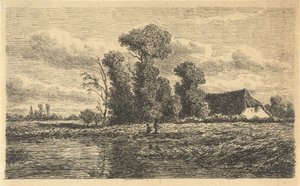 paisaje con zanja y granja de Adrianus van Everdingen