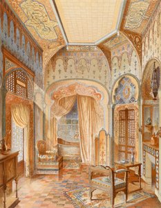 Interior de un baño de estilo morisco, ilustración de "La Decoration Interieure" publicada hacia 1893-94 (litografía en color) de Adrien (after) Simoneton