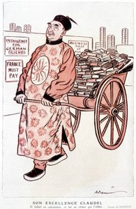 Caricatura sobre Paul Claudel, poeta y dramaturgo francés - por Barrère, en "Fantasio" del 01/01/1927 de Adrien Barrere