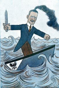 Viñeta de Wilhelm Cuno (1876-1933), político alemán responsable de asuntos marítimos. Dibujo de Adrien Barrere (1877-1931) de Fantasio de Adrien Barrere